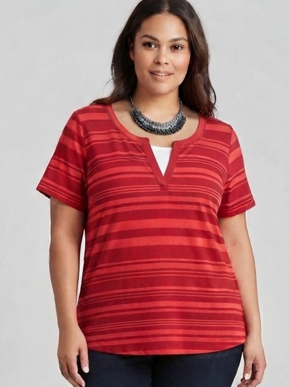 😍CLEARANCE - CROFT & BARROW Red Striped Short Sleeve Tee 1X